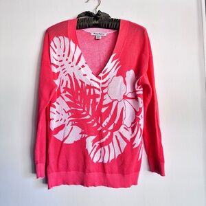 Tommy Bahama Courtside Palm‎ V-Neck Mesh Lightweight Pullover Sweater Coral XS